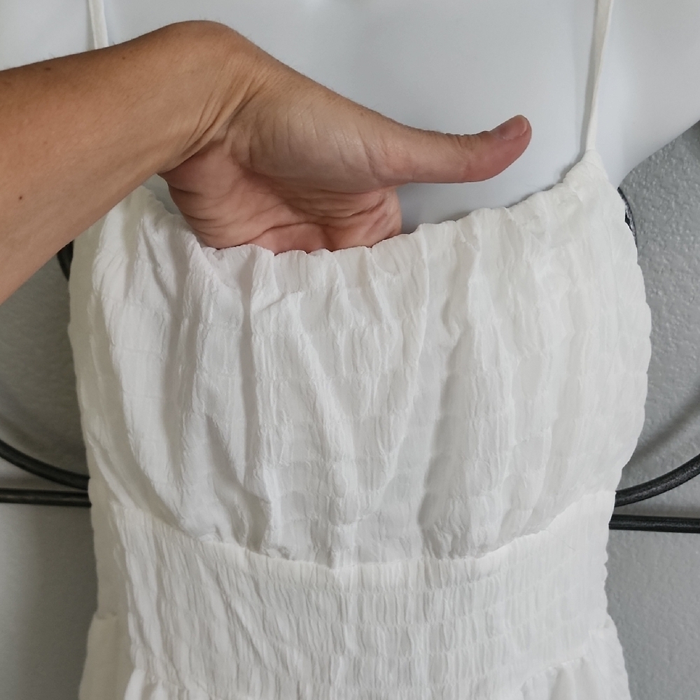 White Spaghetti-Strap Ruffle-Hem Mini Dress - Picture 6 of 6